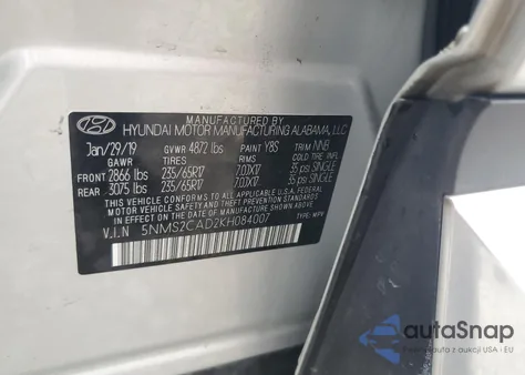 2019 Hyundai Santa Fe Se from USA, damaged, VIN 5NMS2CAD2KH084007